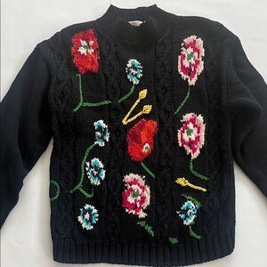 Vintage woman’s sweater medium Elegant Black Floral Sweater pretty/ugly sweater